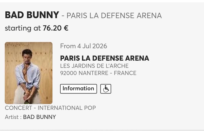 Concert de Bad Bunny à Nanterre, le 4 juillet 2026